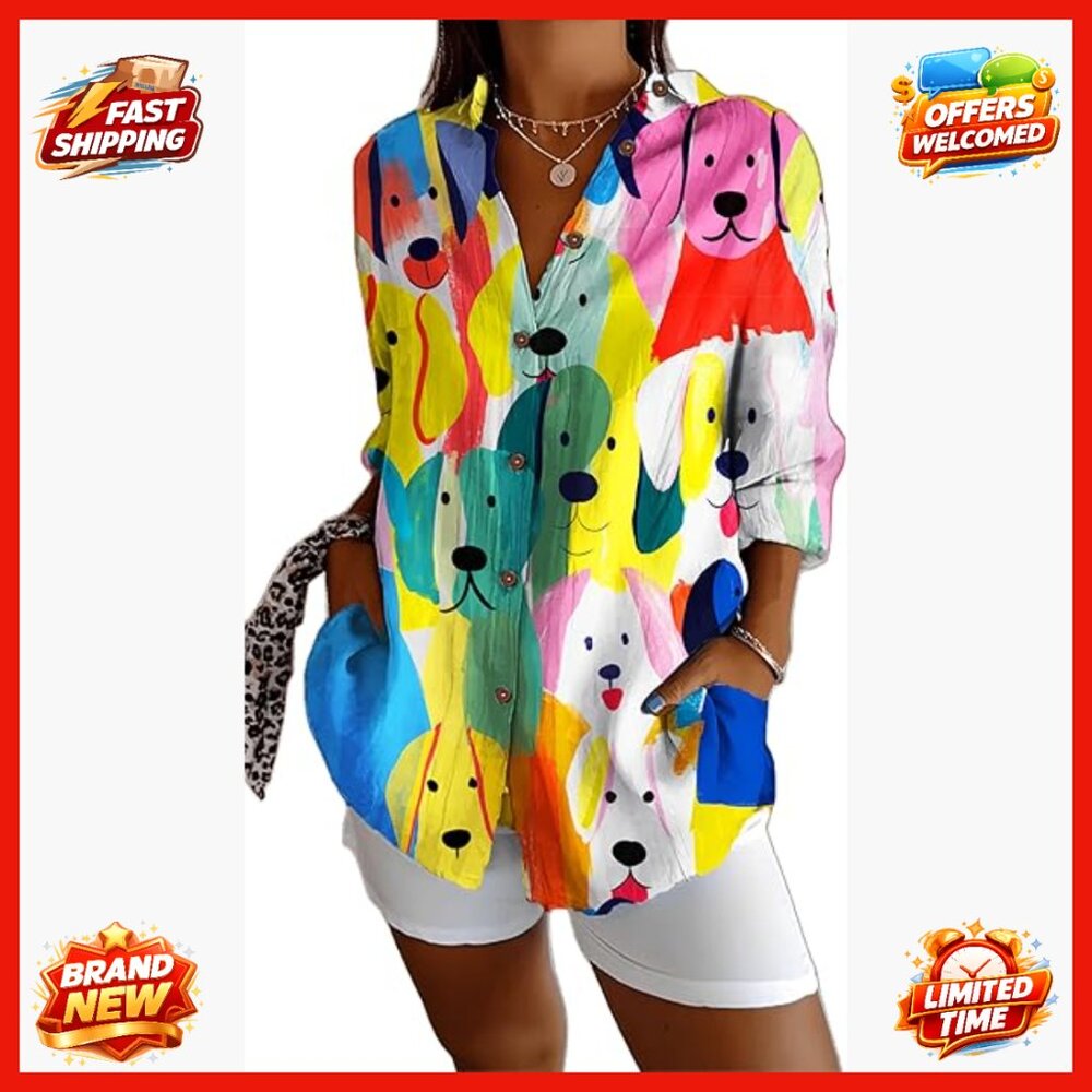 Long Sleeve V-Neck Button Down Blouse, Floral Print, Casual Work Shirt